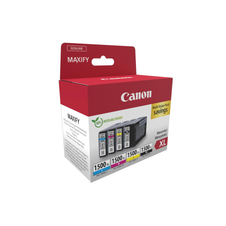 Canon PGI-1500 XL C M Y BK Pack de 4 Cartouches Capacité XL (Noir XL Cyan XL Magenta XL Jaune XL) Certifié (Carton Recyclable 20