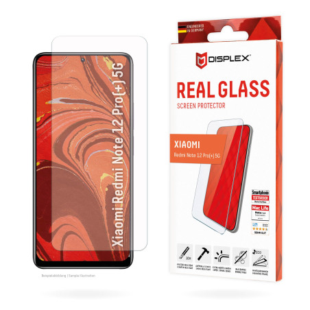 Displex Verre blindé 2D/transparent (10H) pour Xiaomi Redmi Note 12 Pro (+) 5G, cadre de montage écologique, verre trempé, film