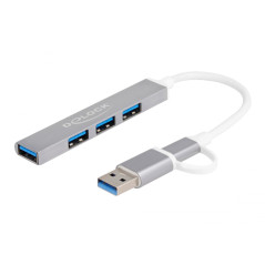 DeLOCK Hub USB Fin à 4 Ports avec USB Type-C ou USB Type-A