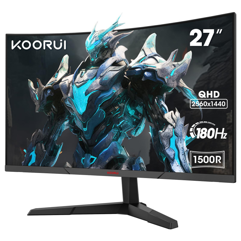 KOORUI 27'' Ecran PC Gaming Incurvé 1500R, Moniteur PC Dalle VA, Résolution QHD (2560X1440), 180HZ,1MS, DCI-P3 85%, Lunette Ultr KOORUI 27'' Ecran PC Gaming Incurvé 1500R, Moniteur PC Dalle VA, Résolution QHD (2560X1440), 180HZ,1MS, DCI-P3 85%, Lunette Ultr