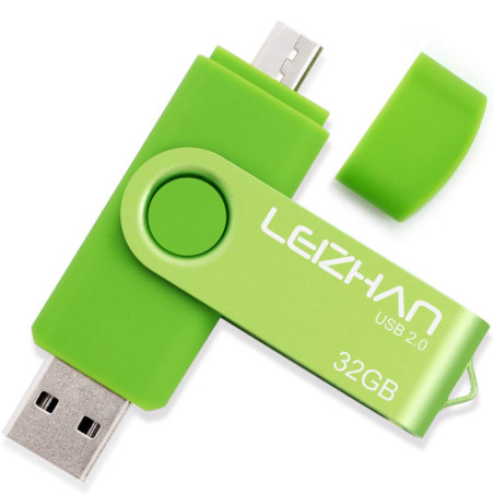 leizhan Clé USB 32Go USB 2.0 OTG 2 en 1 Flash Drive Mémoire Stick pour PC Ordinateur Portable Android Smartphone Tablette-Vert