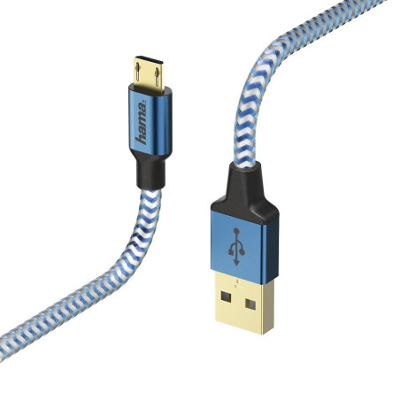 Hama Câble de charge et transfert de données "Reflective" (USB-A mâle vers Micro-USB, USB 2.0, plaqué or, 480 MBit/s, 20 V, 3 A,