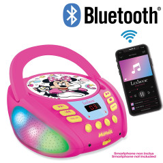 Lexibook, Disney Minnie, Lecteur CD Bluetooth pour Enfants - Portable, Effets Lumineux, Prise Micro, Entrée aux-in, Pile ou Sect
