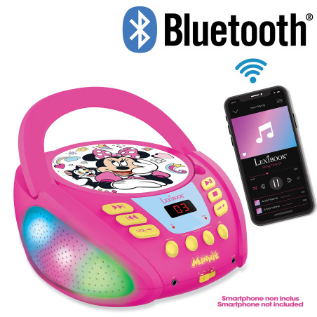 Lexibook, Disney Minnie, Lecteur CD Bluetooth pour Enfants - Portable, Effets Lumineux, Prise Micro, Entrée aux-in, Pile ou Sect