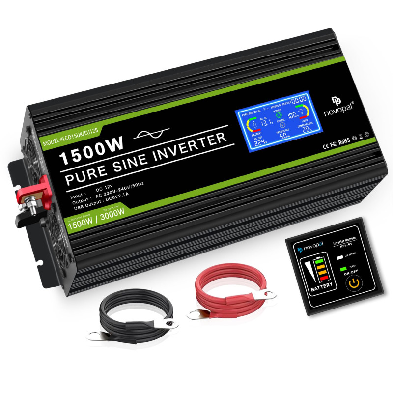 NOVOPAL Convertisseur Pur Sinus 1500W Onduleur Convertisseur 12V 220V 230V avec télécommande et Dual AC Prises et écran LCD,pour NOVOPAL Convertisseur Pur Sinus 1500W Onduleur Convertisseur 12V 220V 230V avec télécommande et Dual AC Prises et écran LCD,pour