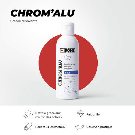 IPONE – Crème Rénovatrice Métaux aux microbilles actives - Chrom’Alu – Nettoie et Polit Tous Métaux – Enlève les traces et piqûr