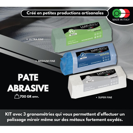 Lux Metal 3 Pate a polir abrasive 700g (FL-C-J) Ultrafin Fin Moyen Kit de Polissage Metal Acier Inox Alu pour Aluminium laiton c