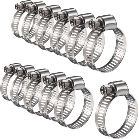 Hotop 12 Pièces Colliers de Serrage Inox 9-16 mm Colliers Serrage Réglables en Acier Inoxydable pour Tuyau d'Arrosage, Tuyau d'E