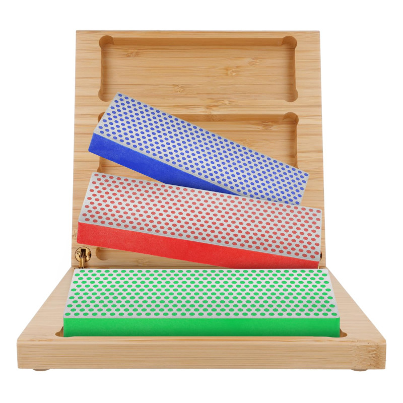 DMT Diamond Whetstone™ Pierre à aiguiser diamantée dans un coffret en bois, lot de 6", grossière, fine, extra-fine | Pierre à ai DMT Diamond Whetstone™ Pierre à aiguiser diamantée dans un coffret en bois, lot de 6", grossière, fine, extra-fine | Pierre à ai