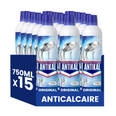 Antikal Gel pour Salle de Bain (750ml x15), Technologie Anti-Gouttes, Élimine Jusqu’à 99.99% Du Calcaire, Parfum Classique