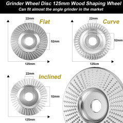 Disque Bois Meuleuse pour le Meulage 125x22mm, 3 Pièces Disques de Meulage pour Façonner Meuler et couper Roues pour Meuleuse d'
