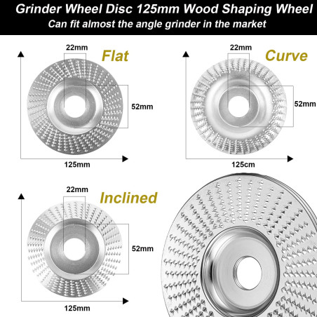 Disque Bois Meuleuse pour le Meulage 125x22mm, 3 Pièces Disques de Meulage pour Façonner Meuler et couper Roues pour Meuleuse d'