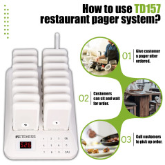 Retekess TD157 Blanc Élégant Bipper Restaurant, 500M Restaurant Pager, 300 mAh 20H, 998 Canaux, Simplicité d'utilisation, Bipeur