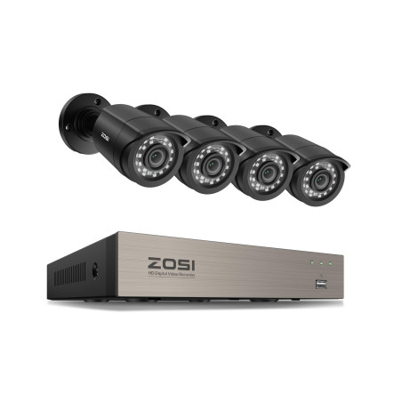 ZOSI H.265+ 8CH 5MP Lite DVR Enregistreur Vidéo Numérique avec 4X Caméra de Surveillance 2MP, Détection de Mouvement et Notifica
