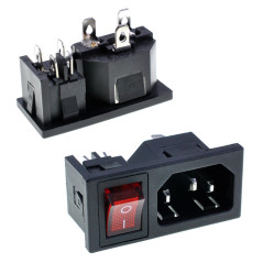 Oiyagai Lot de 5 Modules d'alimentation IEC320 C14 avec Interrupteur Rouge – Prise Mâle 250V 10A pour Montage Panneau, Réparatio