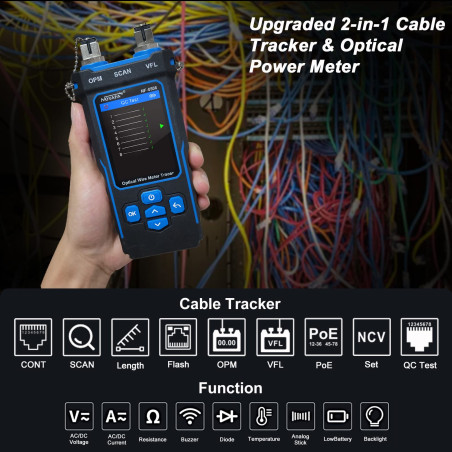 NOYAFA NF-8508 Testeur de Câbles Ethernet – Mesureur de Puissance Optique, Testeur RJ45/RJ11, VFL, Test PoE, NCV, Mesure de Long