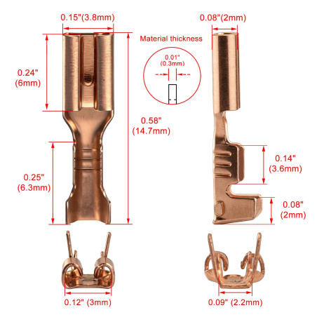 Heschen Lot de 100 cosses à sertir rapide à épissure rapide de 2,8 mm, non isolées, câbles de 0,5 mm² à 0,8 mm²