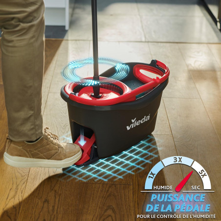 Vileda Turbo 2en1 Kit Complet Lavage Sol, Manche télescopique 85-123 cm, Balai avec Seau essoreur, Tête de serpillière en Microf