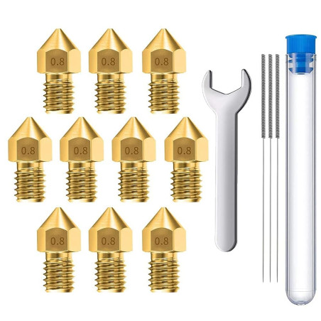 MMOBIEL 10 pièces MK8 en Laiton de 0,8 mm pour imprimante 3D, extrudeuse Compatible avec Les séries Creality Ender 3, Ender 5, C