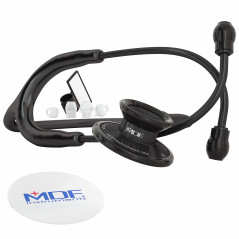 MDF Acoustica, Stéthoscope à double pavillon - Léger - Pour médecins, infirmières, étudiants, soins à domicile - Tout noir - MDF