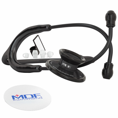 MDF Acoustica, Stéthoscope à double pavillon - Léger - Pour médecins, infirmières, étudiants, soins à domicile - Tout noir - MDF