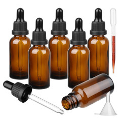 Hyber&Cara 6 X 20ml Flacons en verre ambre avec pipettes, Bouteilles compte-gouttes en verre brun vides pour les huiles essentie