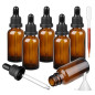 Hyber&Cara 6 X 20ml Flacons en verre ambre avec pipettes, Bouteilles compte-gouttes en verre brun vides pour les huiles essentie
