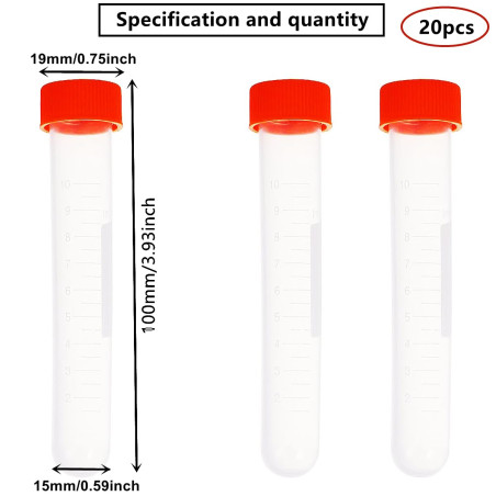 HUAZIZ 20 pcs Tubes à Essai Gradués 10ml, Cryotubes En Plastique Tubes, Tube de Fiole Congelé en Plastique avec Bouchon à Vis, F