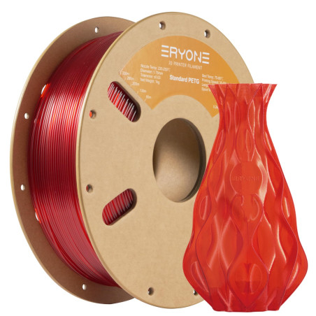 ERYONE PETG Filament 1.75mm, Filament PETG for 3D Printer 1KG, +/-0.03mm, Rouge transparent