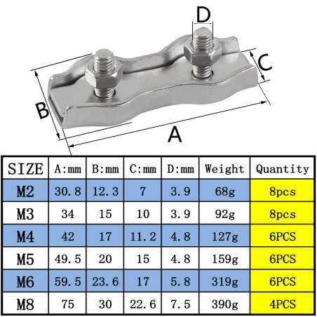 M5 Duplex Clips Serre-câbles en Acier Inoxydable 304 Pinces Duplex pour Filin pour Cordes à Linge en Câble Métallique Voiles de 