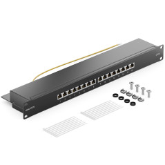 deleyCON CAT6 Panneau de Brassage 16 Port Bureau 19 Pouces Le Montage en Rack Assemblage du Serveur 16x RJ45 Blindé TIA568A TIA5