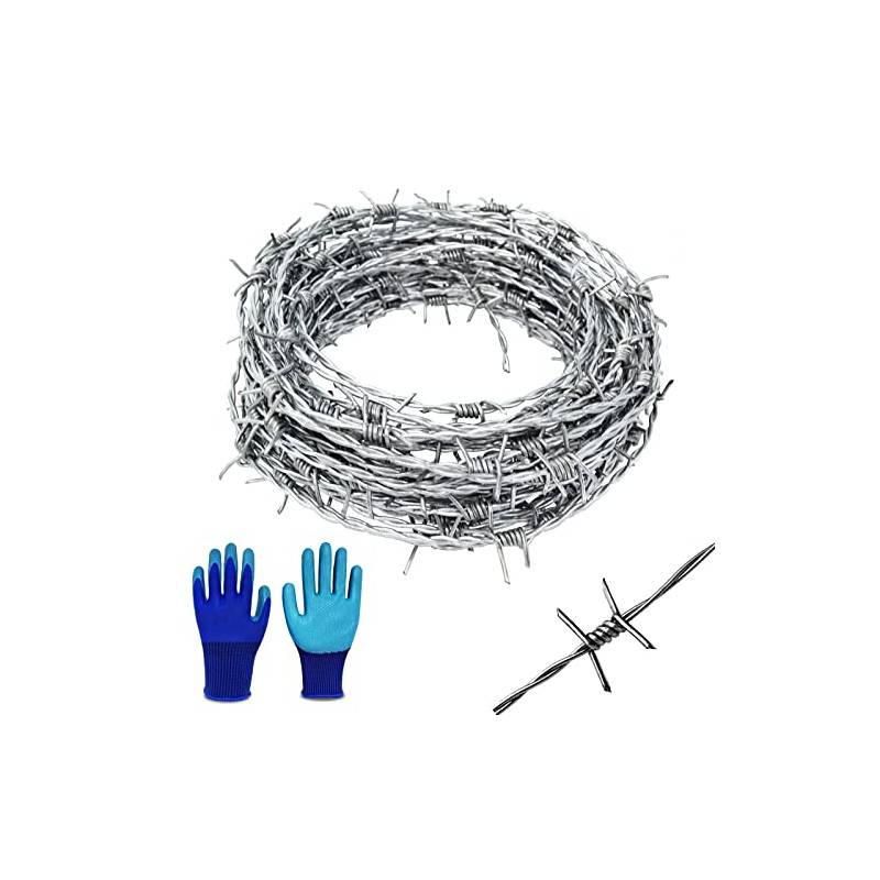 YAGJIA Fil barbelé 1,6 mm x 16 m, clôture 4 points, rouleau galvanisé, solide et flexible, pour balcon, jardin, batte de basebal