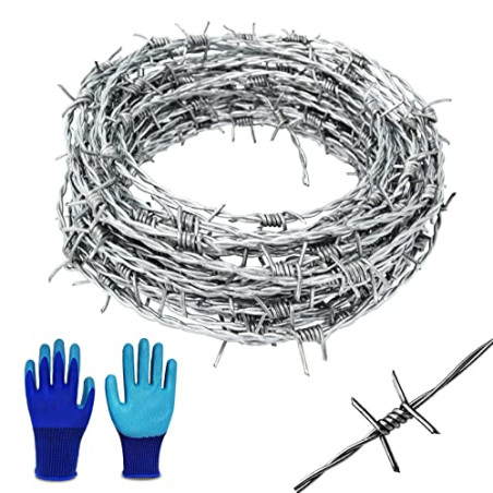 YAGJIA Fil barbelé 1,6 mm x 16 m, clôture 4 points, rouleau galvanisé, solide et flexible, pour balcon, jardin, batte de basebal