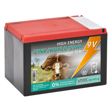 VOSS.farming Batterie sèche Zinc Carbone 55Ah – 9V, pour clôture électrique - Petit modèle
