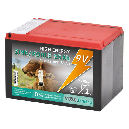 VOSS.farming Batterie sèche Zinc Carbone 55Ah – 9V, pour clôture électrique - Petit modèle