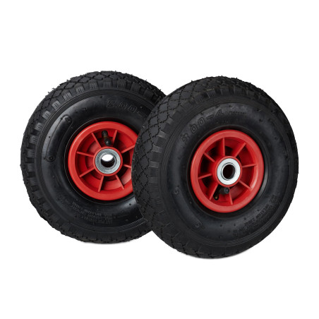 Relaxdays Diable Set de 2 brouette, Roue de Rechange axe,3.00-4, Caoutchouc 260x85 mm 80 kg, Noir-Rouge