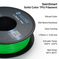 SainSmart Neon Color TPU Filament souple pour imprimante 3D 1,75 mm 800 g Précision dimensionnelle +/- 0,05 mm Vert fluo