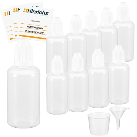 Hinrichs 10 Flacon Compte Goutte - 10 étiquettes - Dosage et Conservation de Liquides - Sécurité Enfant - Plastique qualité LDPE