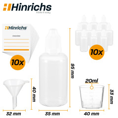 Hinrichs 10 Flacon Compte Goutte - 10 étiquettes - Dosage et Conservation de Liquides - Sécurité Enfant - Plastique qualité LDPE