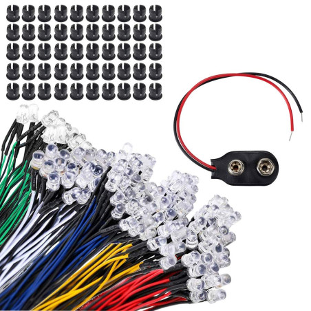 GTIWUNG 50PCS 5mm Diode électroluminescente, Diode Ampoule LED Câblé, Diode LED Pré-câblée Lumière 50PCS Plastique 5mm LED Lumie