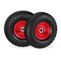 Relaxdays 2 Roues pour Diable 4.1/3.5-4, avec air, axe de 136 mm, Jusqu’à 136 kg, Jantes Acier 260x85 mm, Noir-Rouge