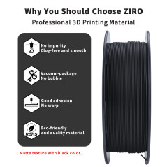 ZIRO Filament PLA Mat 1.75mm, Filament pour Imprimante 3D 1kg, PLA Haute Ténacité, Précision Dimensionnelle +/- 0.03mm, Noir