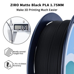 ZIRO Filament PLA Mat 1.75mm, Filament pour Imprimante 3D 1kg, PLA Haute Ténacité, Précision Dimensionnelle +/- 0.03mm, Noir