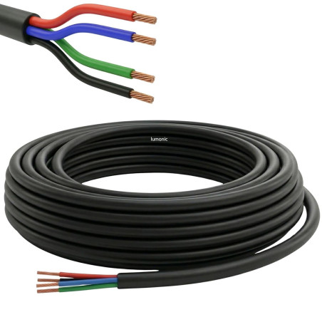 Lumonic 4x0,34mm² RGB LED Ligne de contrôle noir 20m | câble gainé 4 fils flexible | LiYY Extension, Câble d'alimentation, Câble