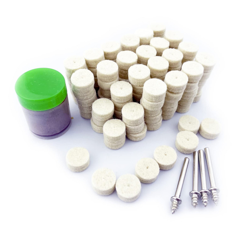 Merryland Roue de Polissage en Feutre pour Dremel 125pcs, Disque Polisseur en Feutre 12mm 120pcs Pâte à Polir 1pcs et Mandrin 4p Merryland Roue de Polissage en Feutre pour Dremel 125pcs, Disque Polisseur en Feutre 12mm 120pcs Pâte à Polir 1pcs et Mandrin 4p