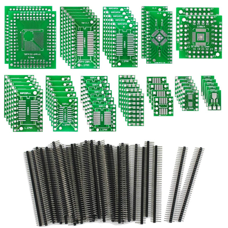 KeeYees 12 Types SMD à DIP Adaptateur PCB Proto Board Kit SOP8 SOP10 SOP14 SOP16 SOP20 SOP24 SOP28 0402/0603/0805 SMT SOT89/SOT2