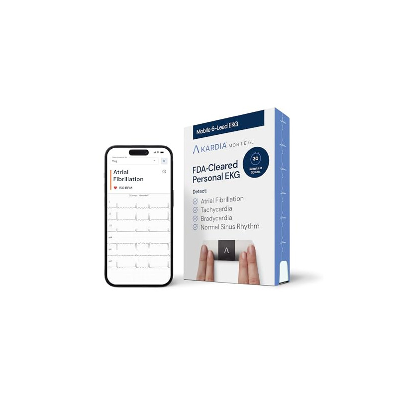 AliveCor KardiaMobile 6L | Le Moniteur ECG Personnel connecté à 6 dérivations. Détectez la Fibrillation auriculaire en Seulement AliveCor KardiaMobile 6L | Le Moniteur ECG Personnel connecté à 6 dérivations. Détectez la Fibrillation auriculaire en Seulement