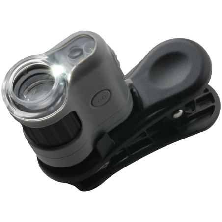Carson MicroMini microscope de poche très puissant, grossissement 20x, avec fonction éclairage par LED/UV et lampe de poche ains