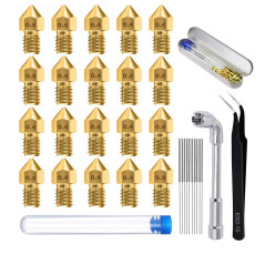 20PCS 0,4 mm 3D Imprimante Laiton Buse, Outil de Nettoyage Avec Buses, 1 Clé à Douille, 1 Pincette, Pour MK8 Extrudeuse Nozzle/C