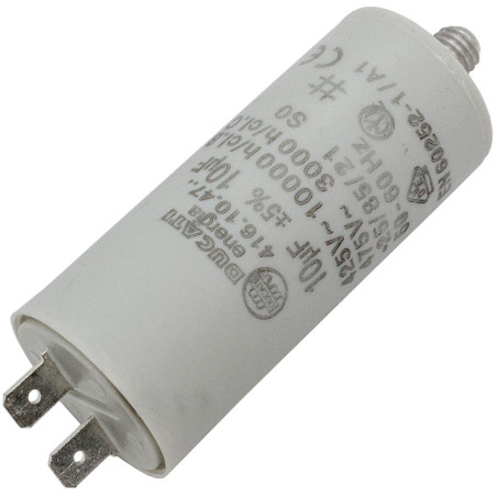 Lumonic Condensateur de démarrage 416.10.47 A [incl. fiche 6,3x0,8mm] | Condensateur moteur 10µF 425V 30x70mm I Condensateur dan
